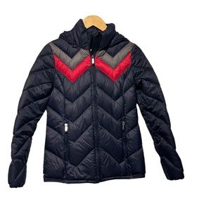 MICHAEL MICHAEL KORS Navy Blue Pink & Gray Warm Waterfowl Puffer Coat-Size XS